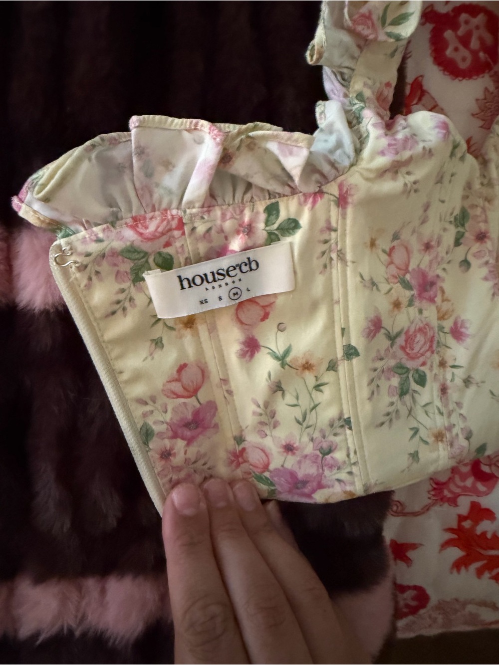 House of CB Cream Floral Ruffle Bustier Top